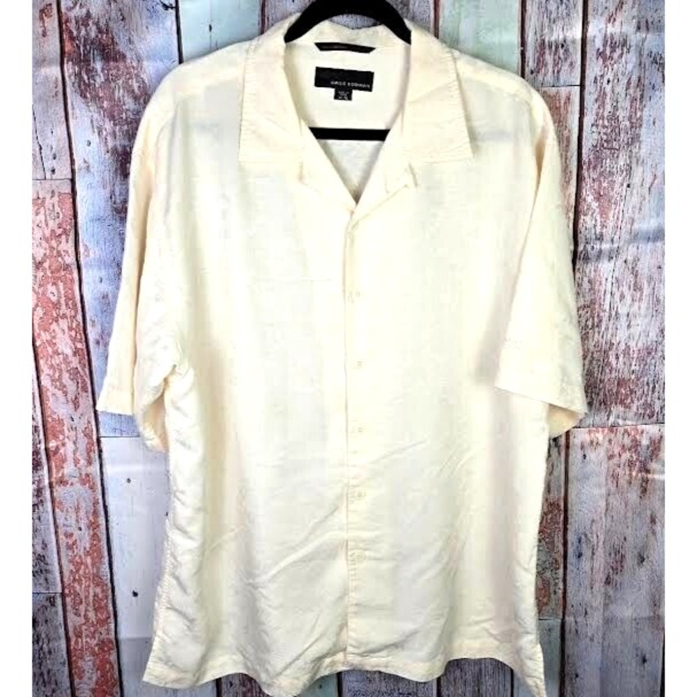 Greg Norman Mens XL Cream Textured Short Sleeve‎ Button Up Shirt Relaxed Fit